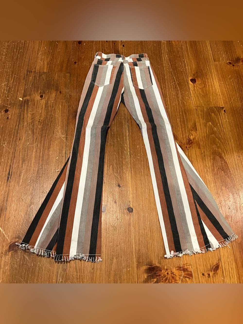 Altar'd State Striped Bootcut Pants in Brown, Black & White